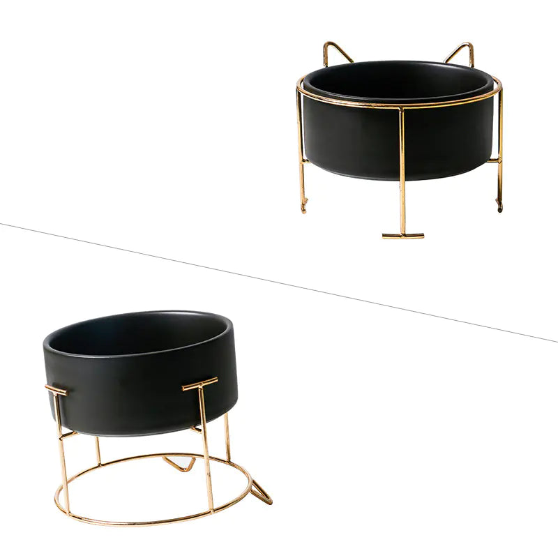 Ceramic Double Cat Bowl with Iron Stand for Pets