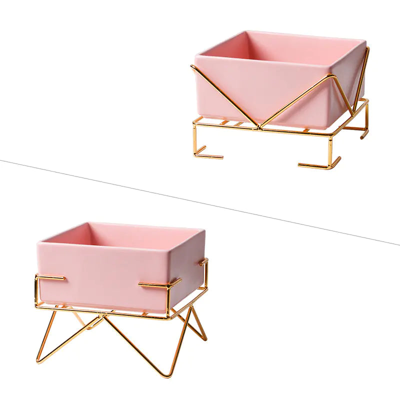 Ceramic Double Cat Bowl with Iron Stand for Pets