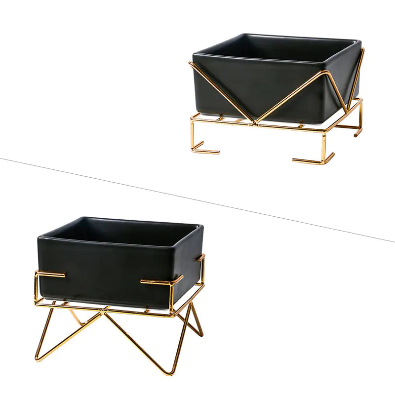 Ceramic Double Cat Bowl with Iron Stand for Pets