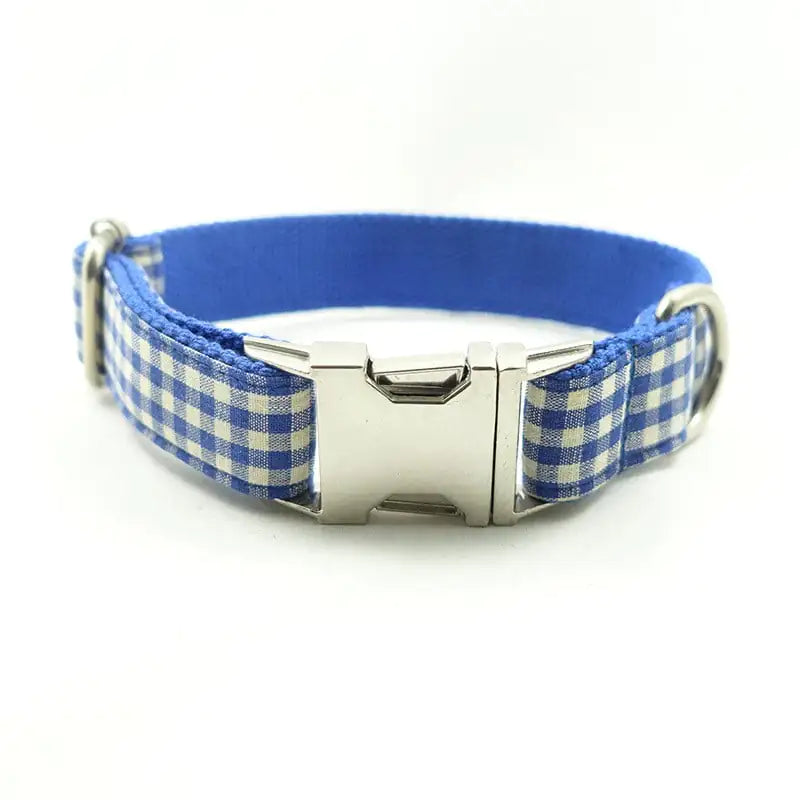 Blue Plaid Dog Collar for Stylish Pets