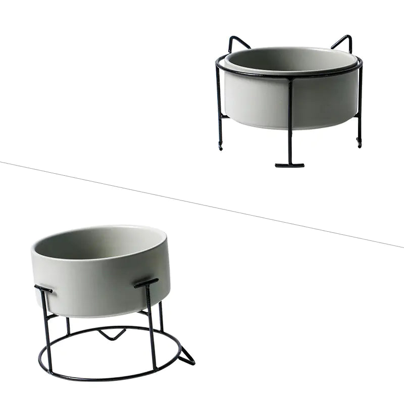Ceramic Double Cat Bowl with Iron Stand for Pets