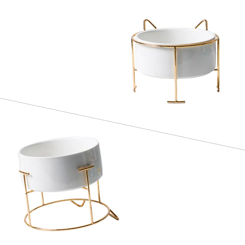 Ceramic Double Cat Bowl with Iron Stand for Pets