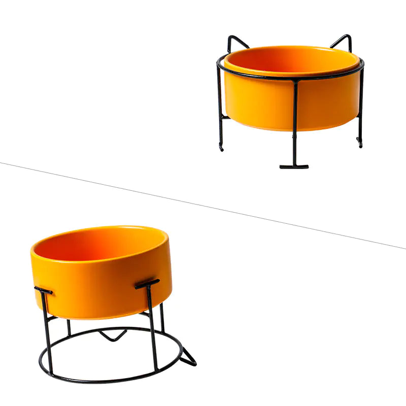 Ceramic Double Cat Bowl with Iron Stand for Pets